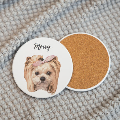 Custom Ceramic & Cork Pet Round Coaster | Personalized Pet Drink Coaster 🐾