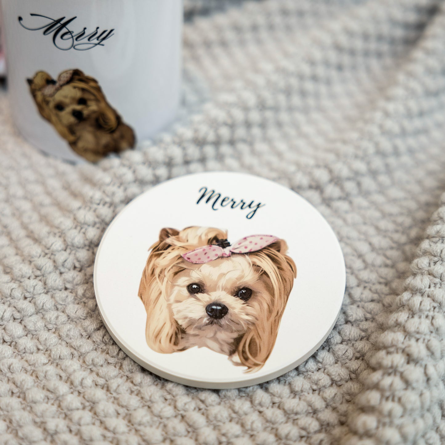 Custom Ceramic & Cork Pet Round Coaster | Personalized Pet Drink Coaster 🐾