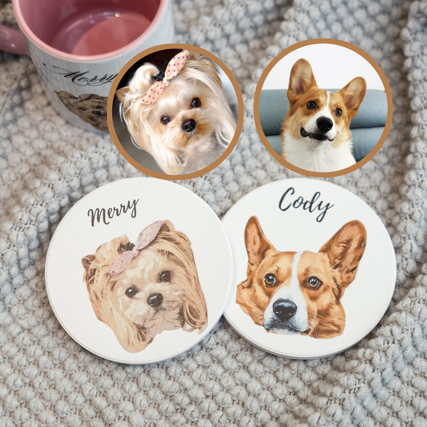 Custom Ceramic & Cork Pet Round Coaster | Personalized Pet Drink Coaster 🐾