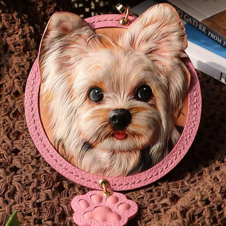 Hand-Carved Pet Portrait Leather Keychain